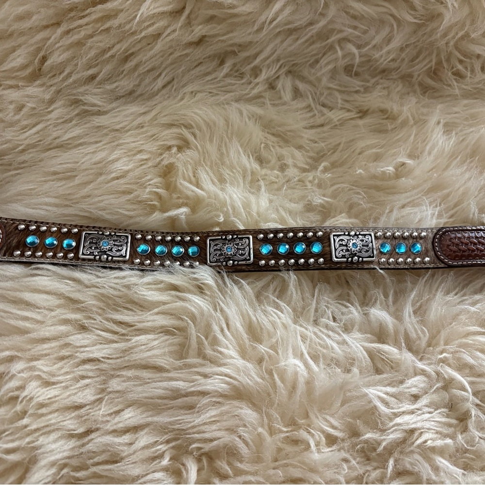Kids Baby Cowgirl Rodeo Western Brown Leather Belt with Fur and Silver Accents - Picture 4 of 7